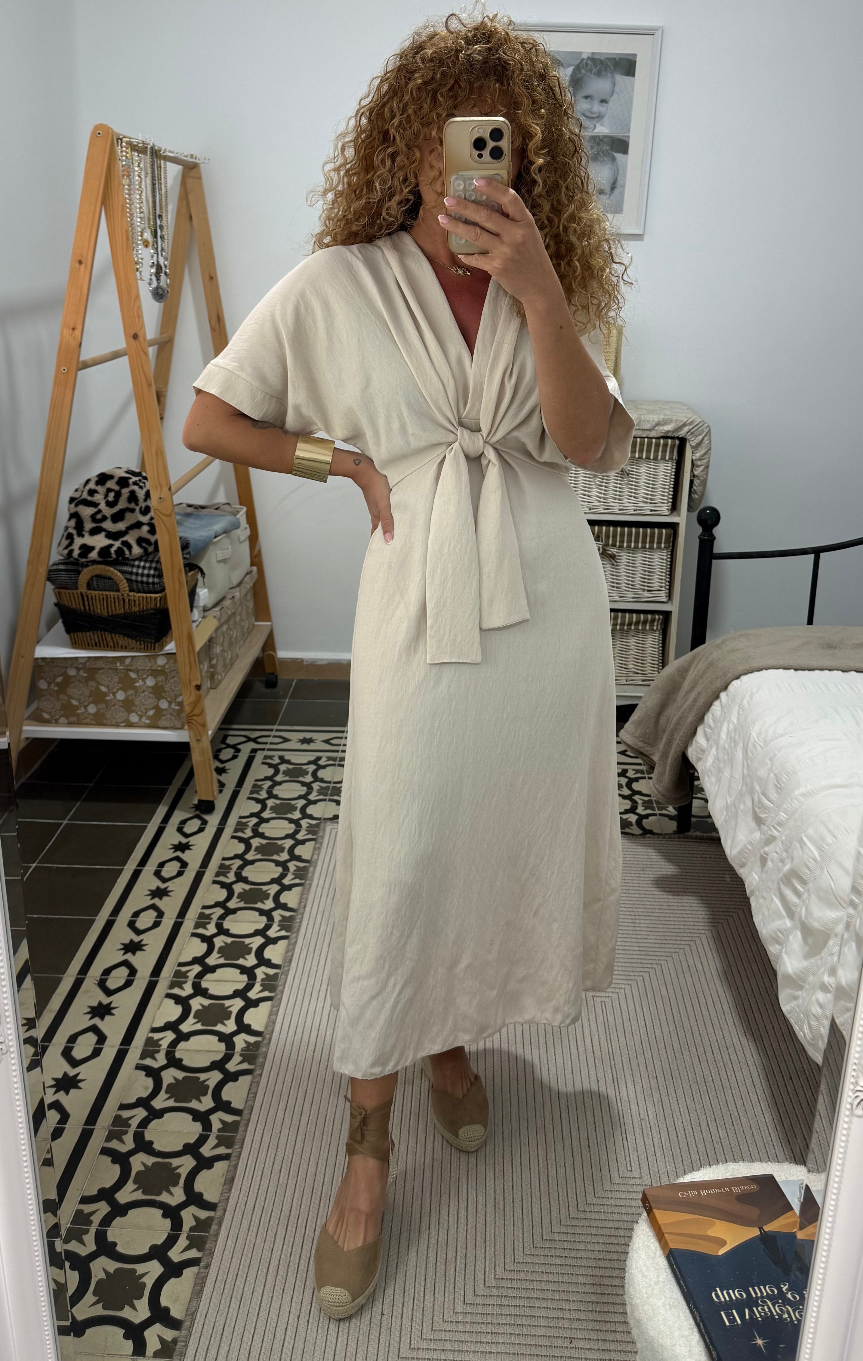 Vestido María -Teja y Beige