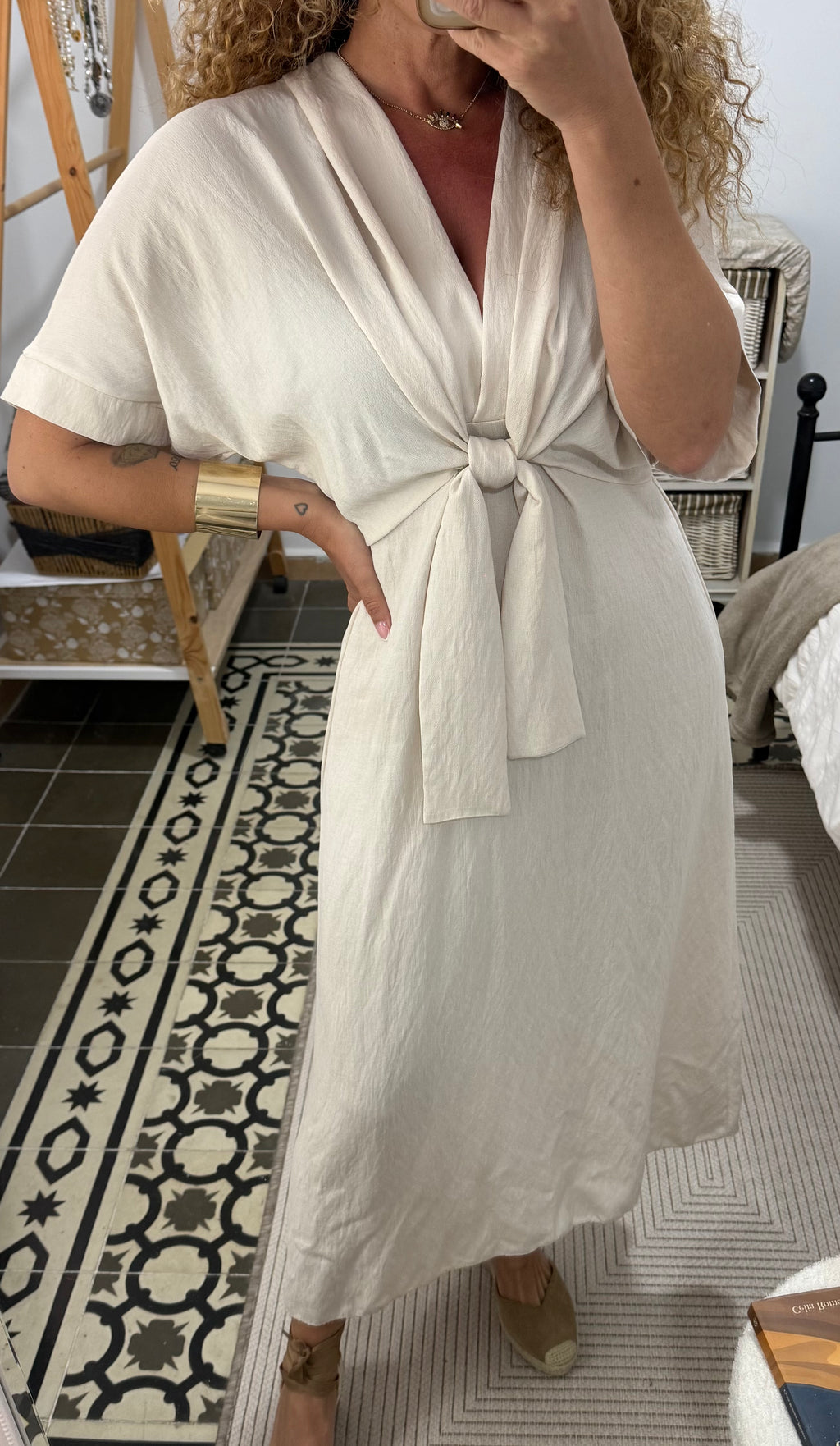 Vestido María -Teja y Beige