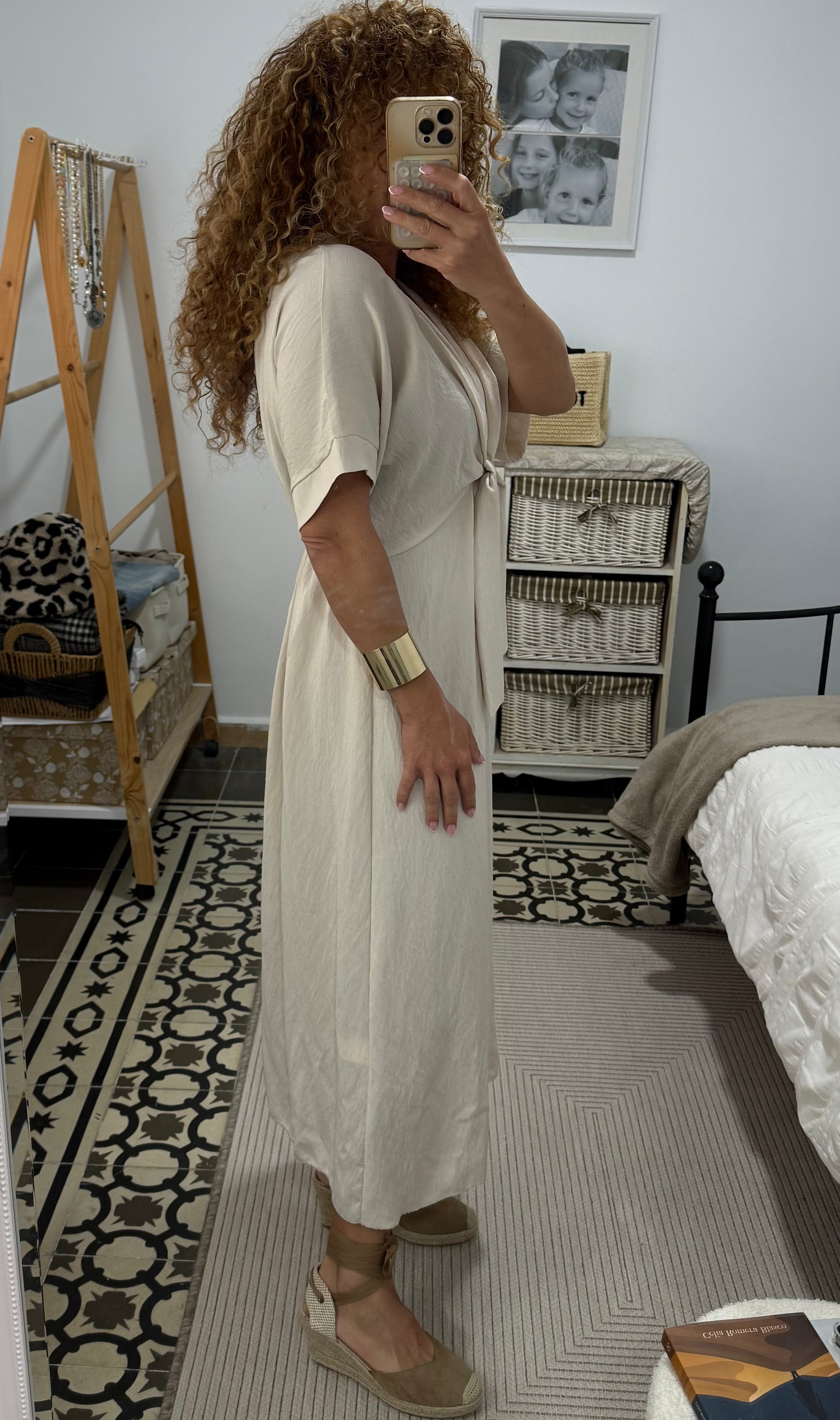 Vestido María -Teja y Beige