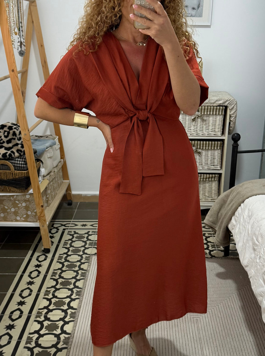 Vestido María -Teja y Beige