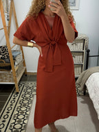 Vestido María -Teja y Beige