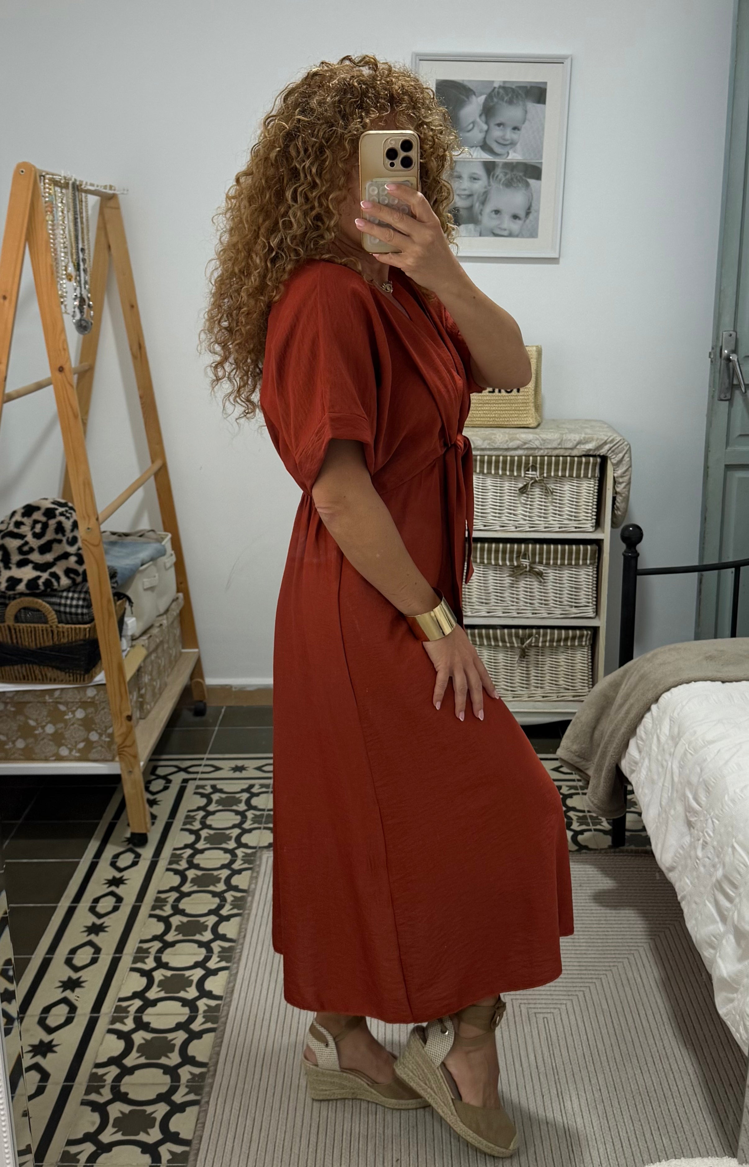 Vestido María -Teja y Beige