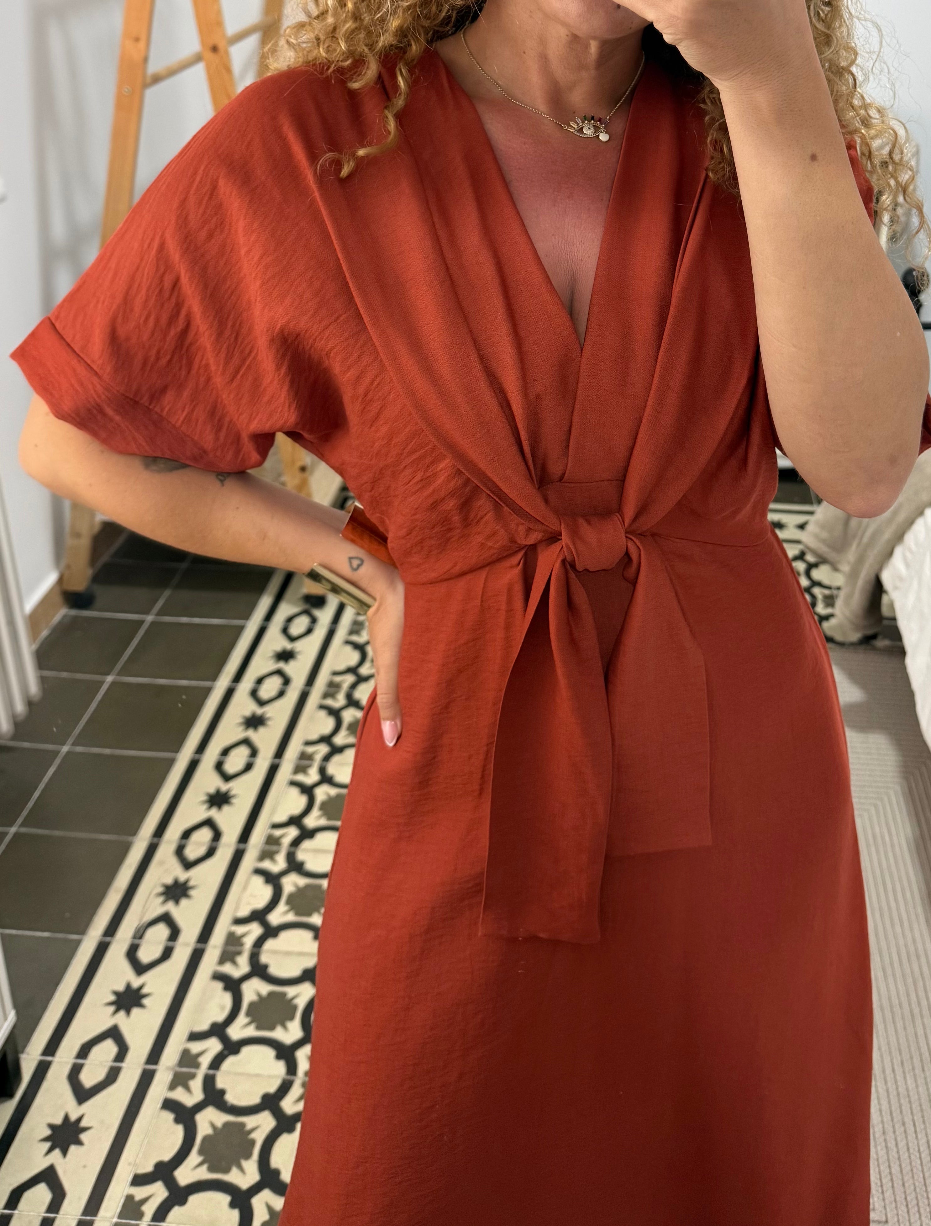 Vestido María -Teja y Beige