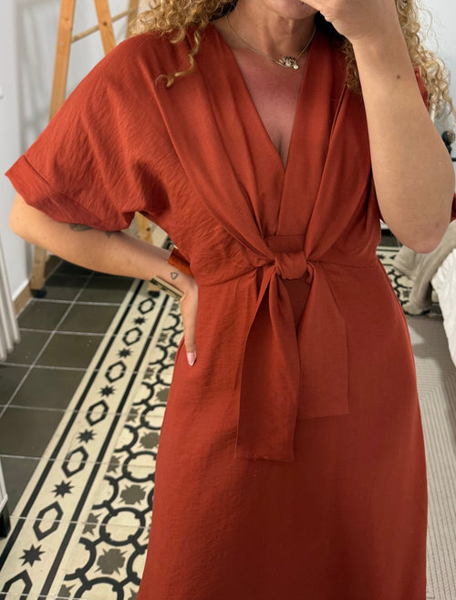 Vestido María -Teja y Beige