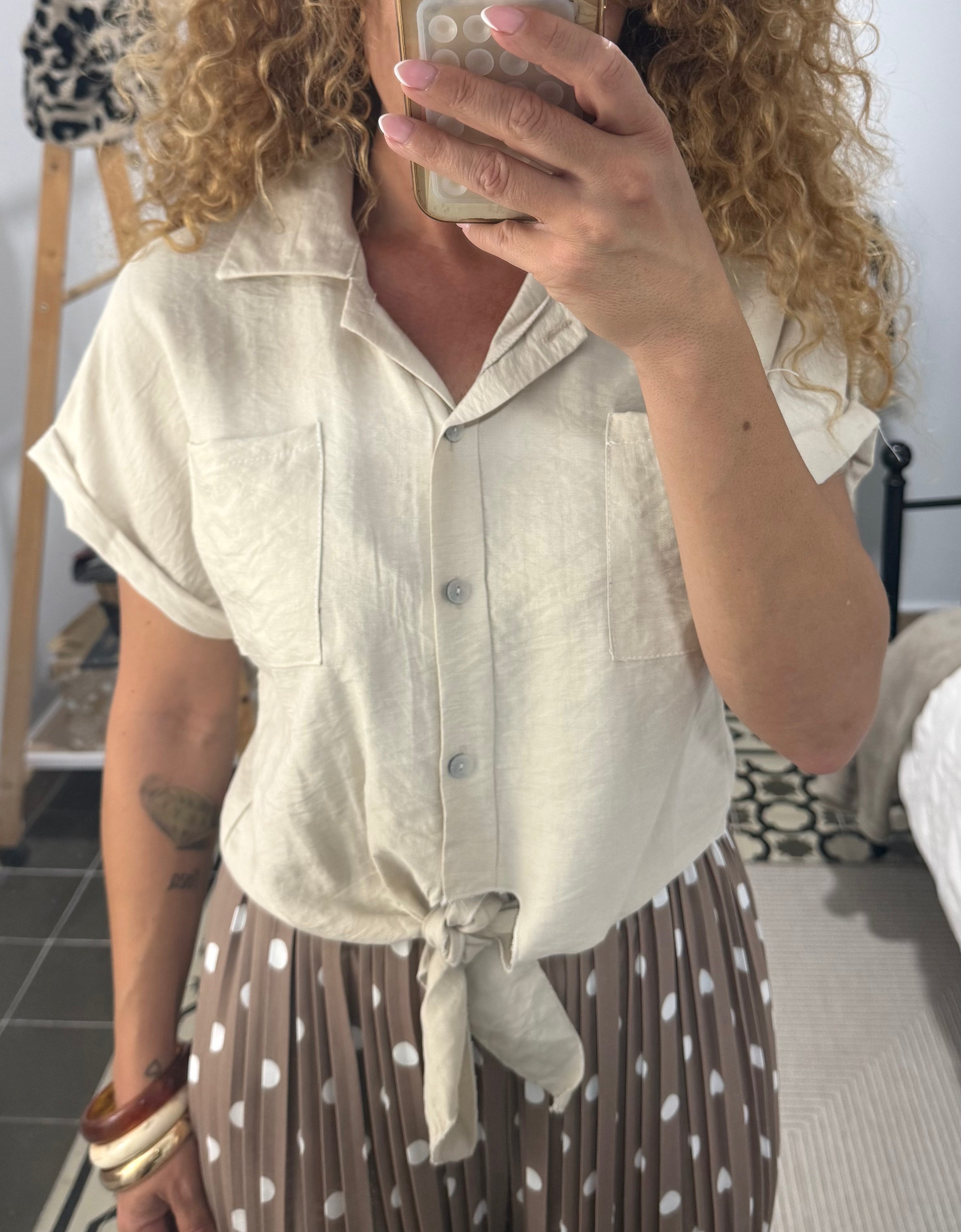 Camisa Patty - Beige y Blanco