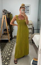 Vestido Claudia — Marrón, Pistacho y Teja