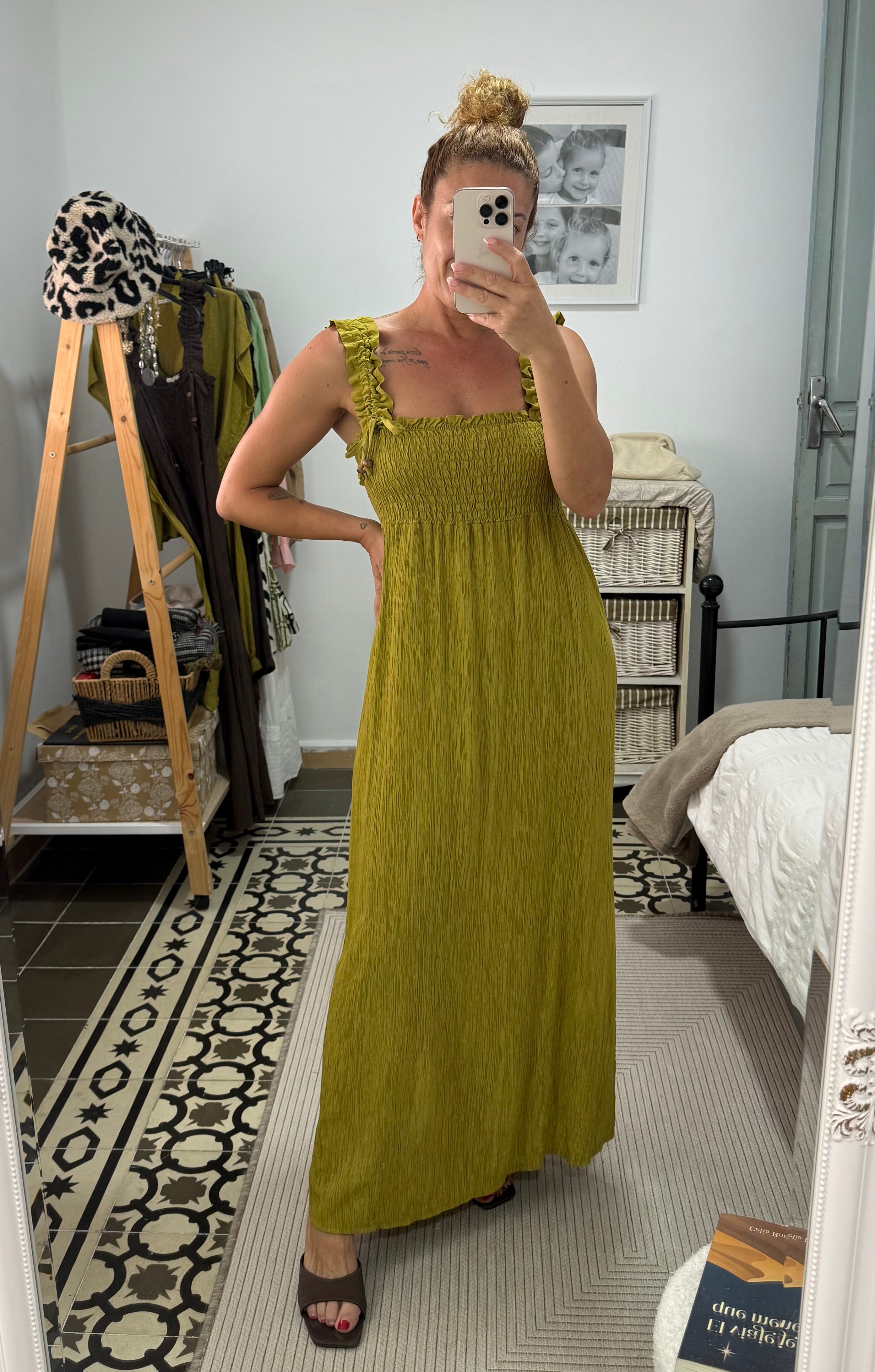 Vestido Claudia — Marrón, Pistacho y Teja