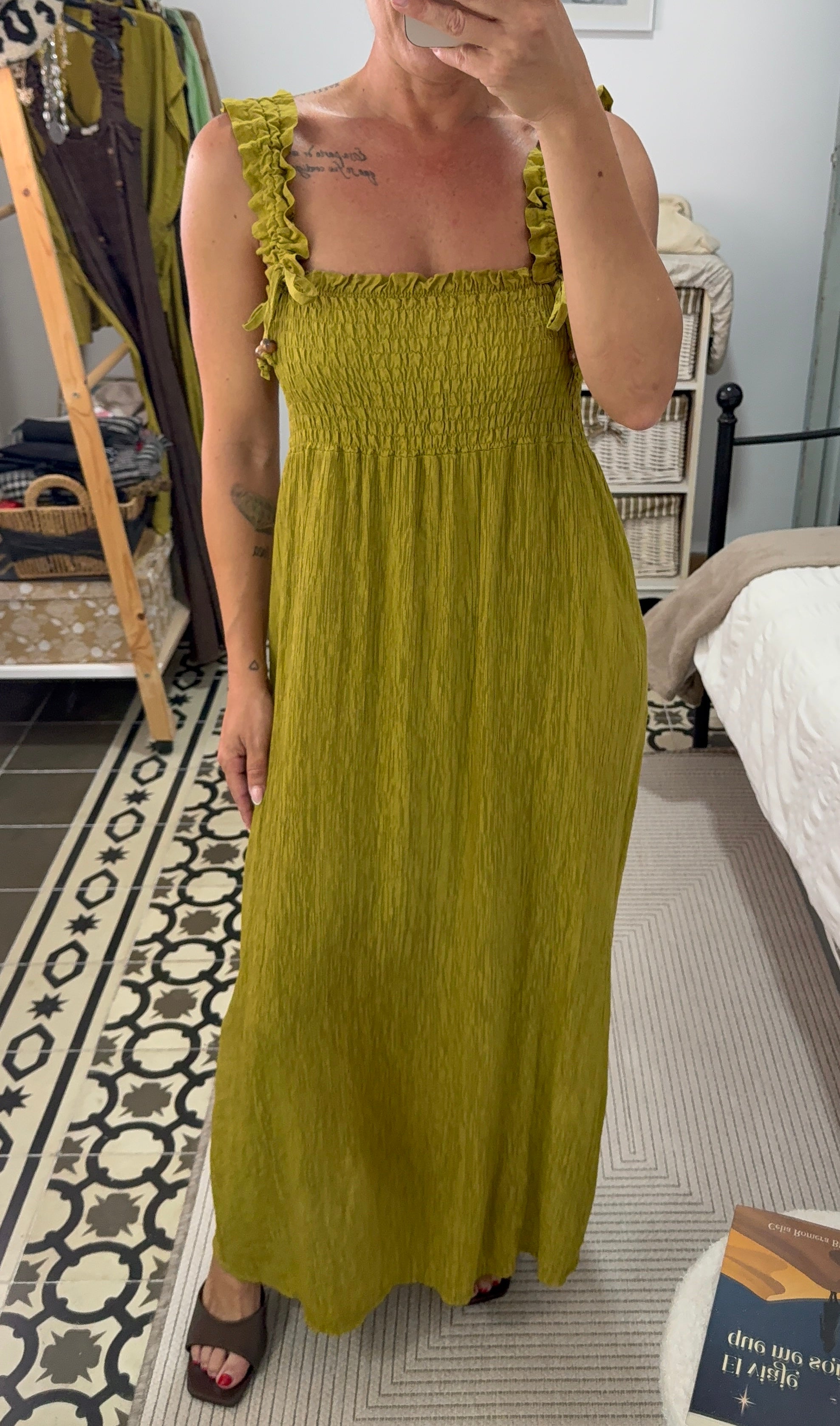 Vestido Claudia — Marrón, Pistacho y Teja