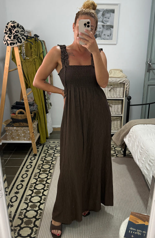 Vestido Claudia — Marrón, Pistacho y Teja