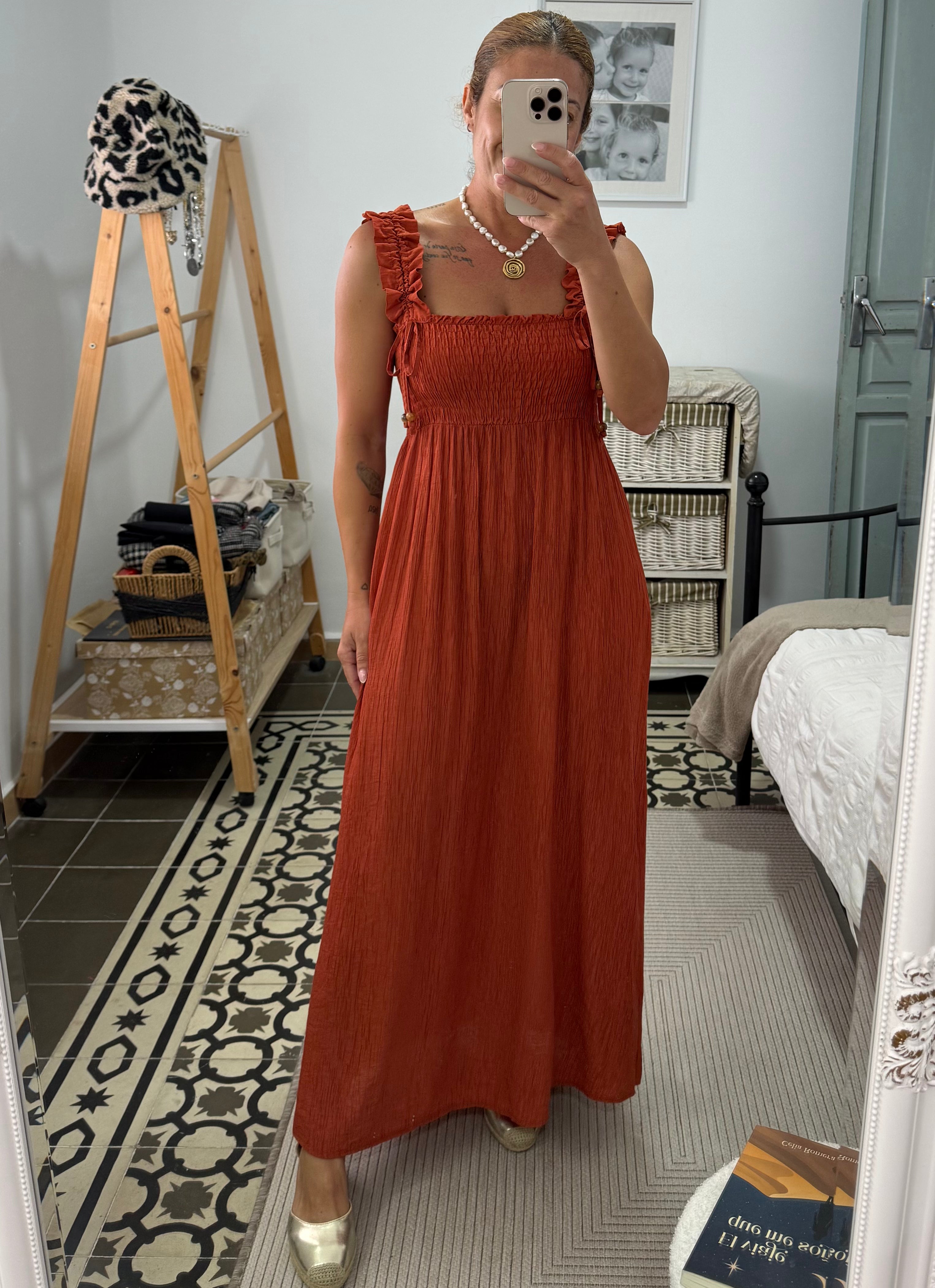 Vestido Claudia — Marrón, Pistacho y Teja
