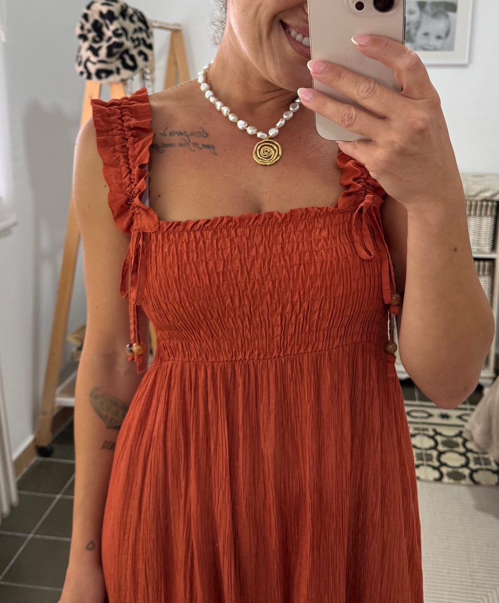 Vestido Claudia — Marrón, Pistacho y Teja