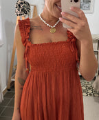 Vestido Claudia — Marrón, Pistacho y Teja