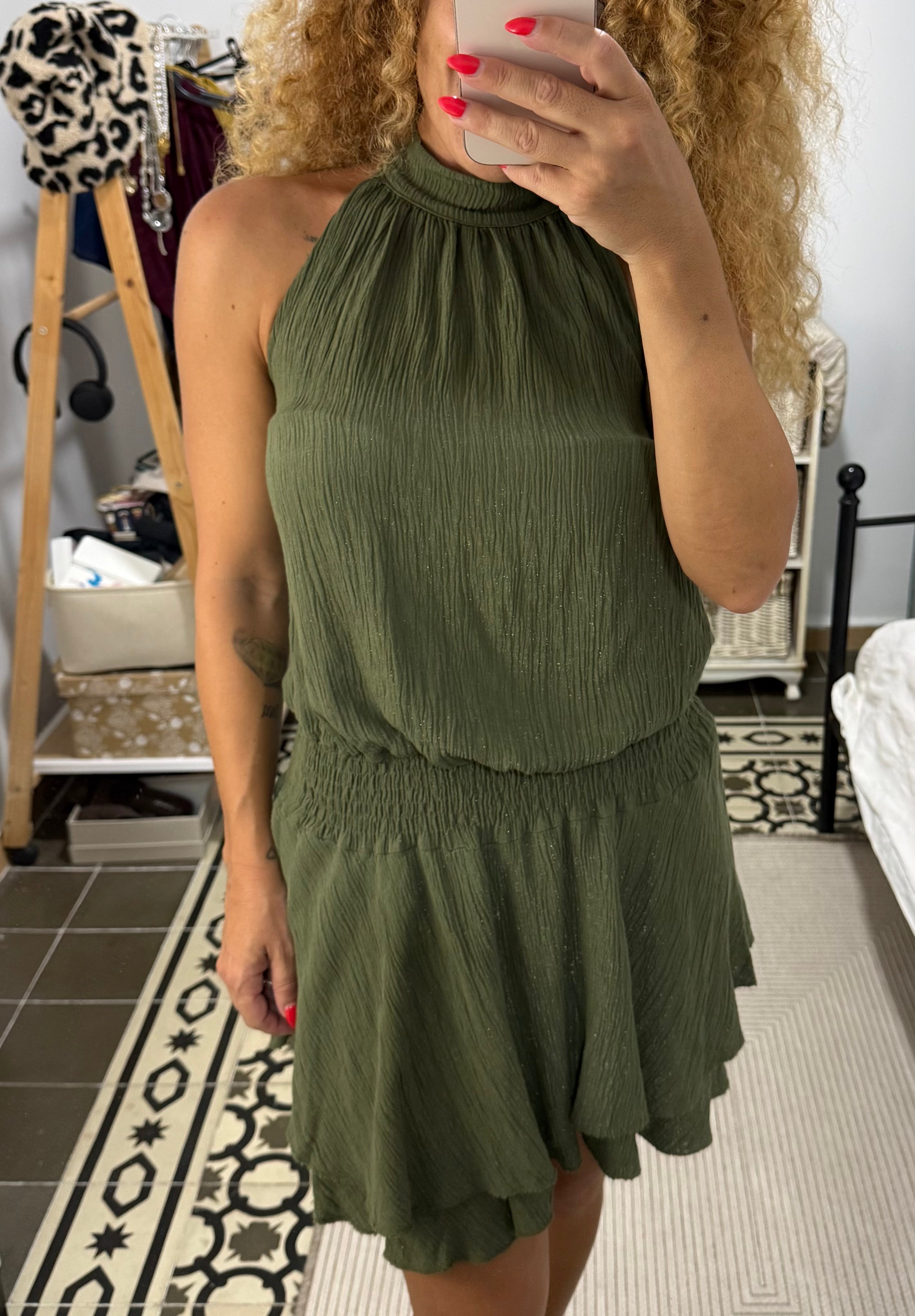 Vestido Gaia — Mostaza, Burdeos y Verde