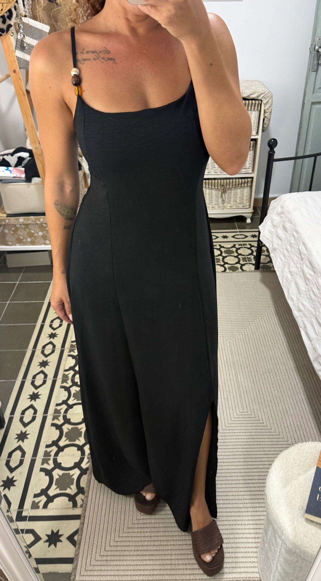 Vestido Amina — Negro / Beige