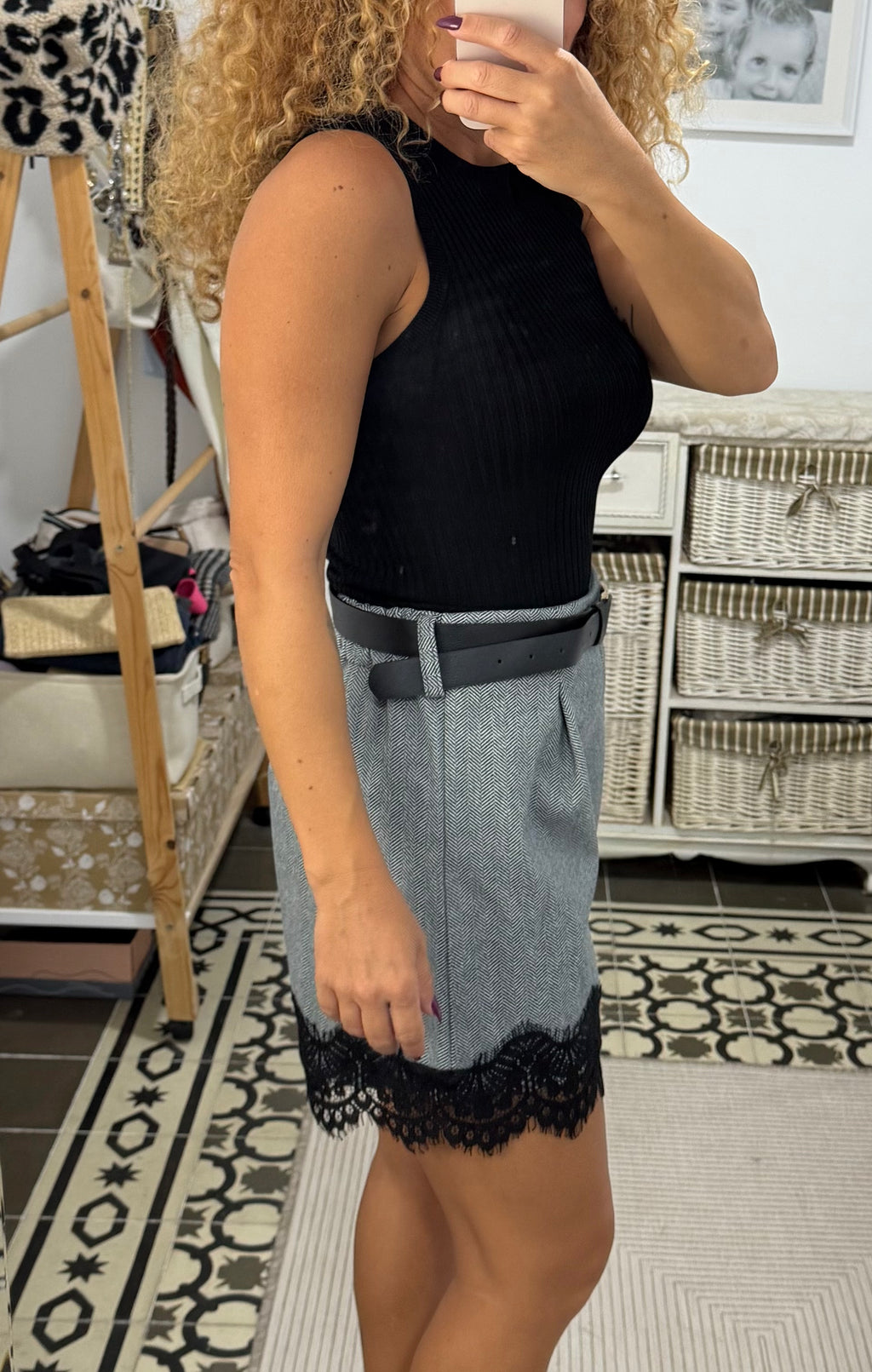 Top Gisela Canalé Desmangado — Negro y Beige